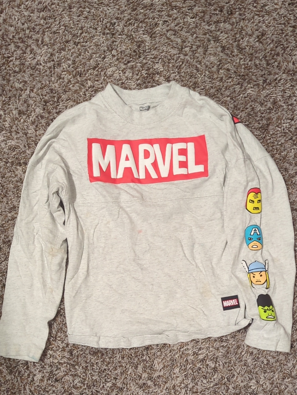 Marvel Kids Long-Sleeve Logo Tee with Character Sleeves And Back - Small Flaw